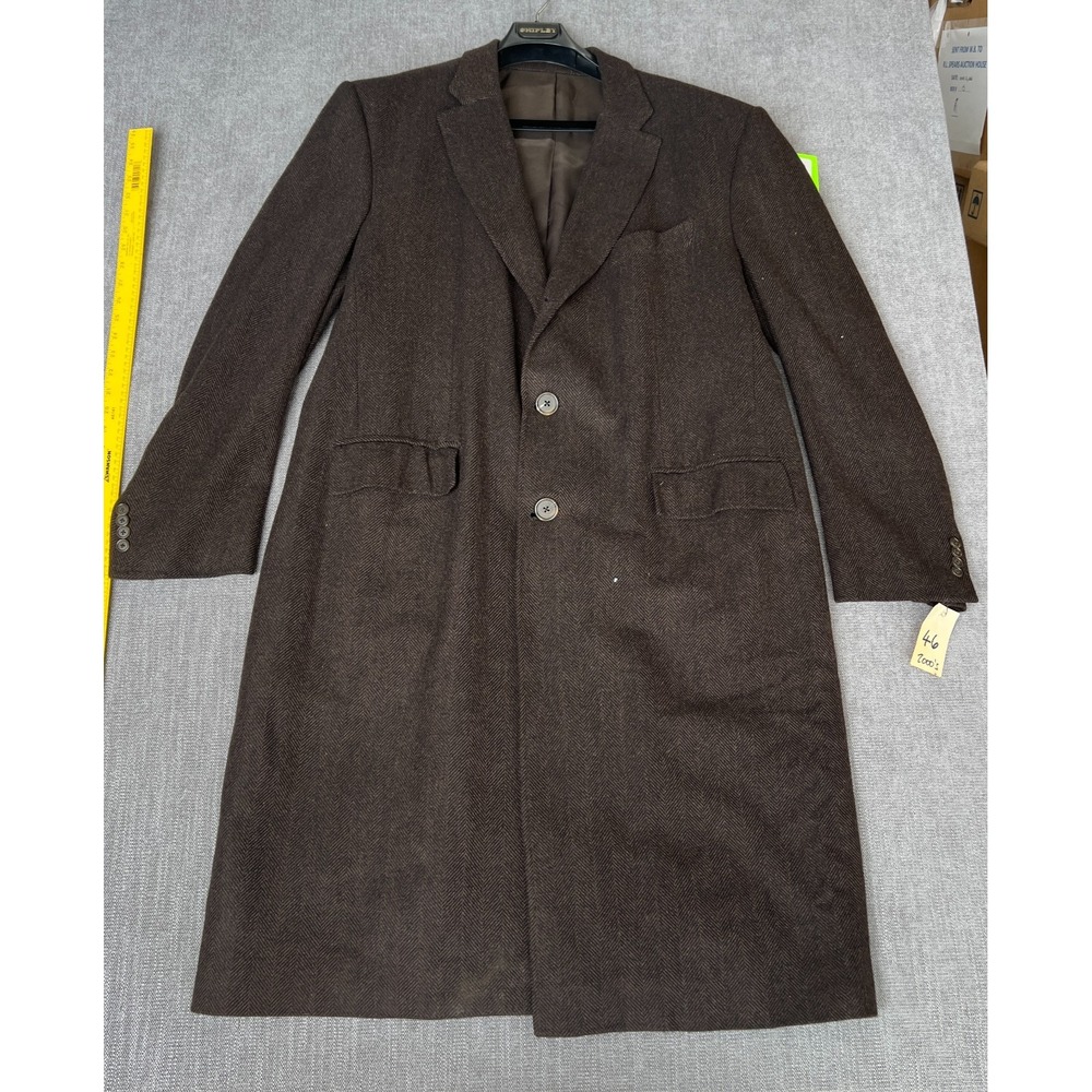 Savino Overcoat Mens 46 Brown Tweed Herringbone Long Sleeve Classic Old Money